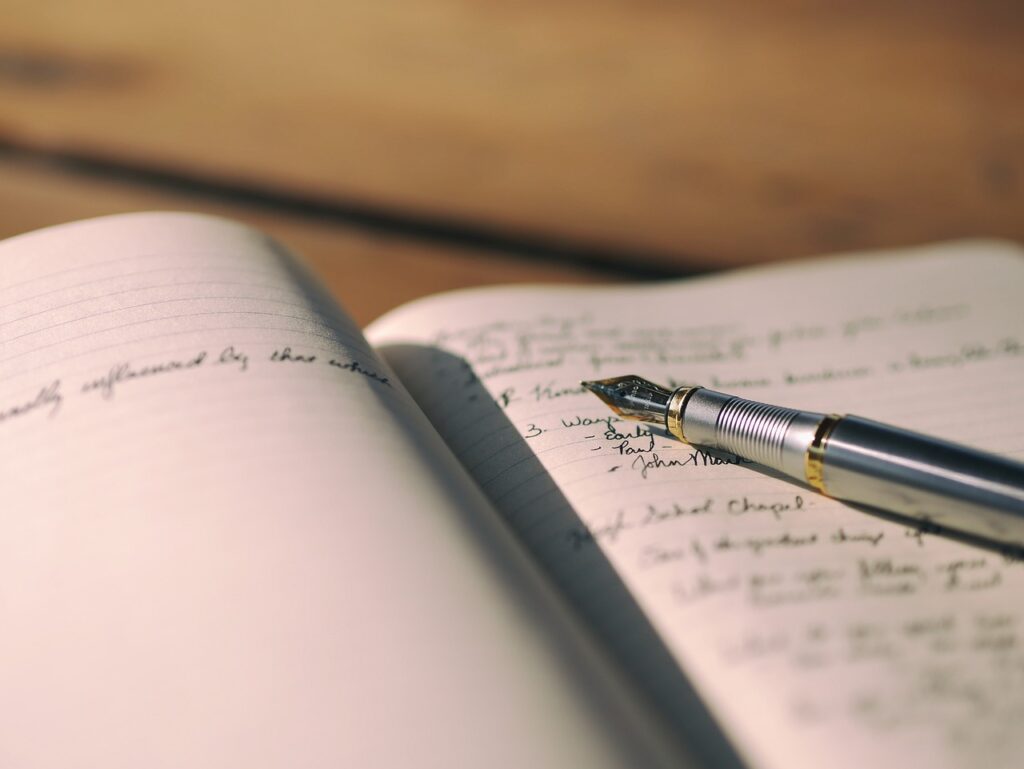 Writing tips featured imaged. Notebook and fountain pen.